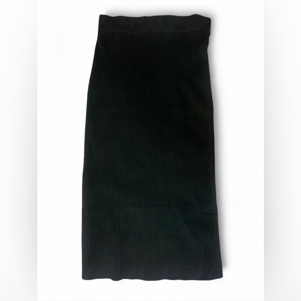 Tea N Rose Black Ribbed Knit Midi Pencil Skirt Size L